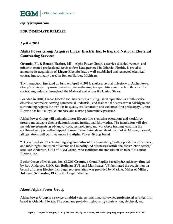 Press release linear alpha.