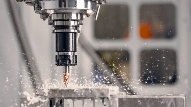 CNC Machine drilling a hole.