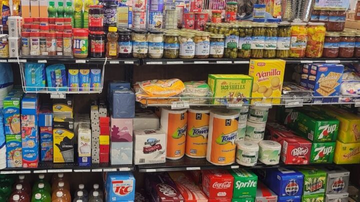 stocked convenience store shelves.