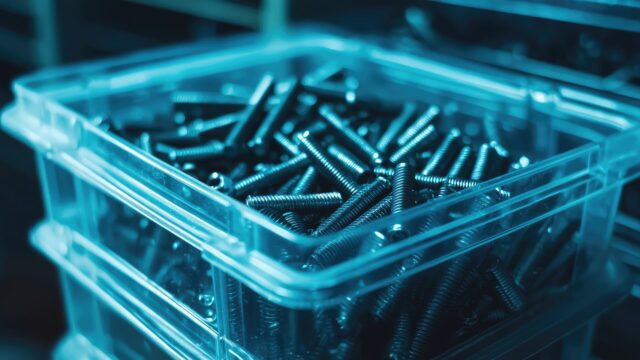 Screws in a bin.