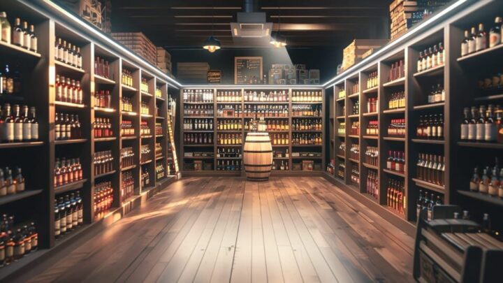 stocked Liquor Store shelves.