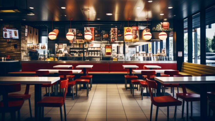 Interior of a fast food restaurant.