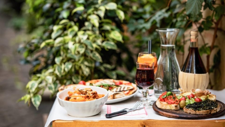 full Italian dinner on a table.