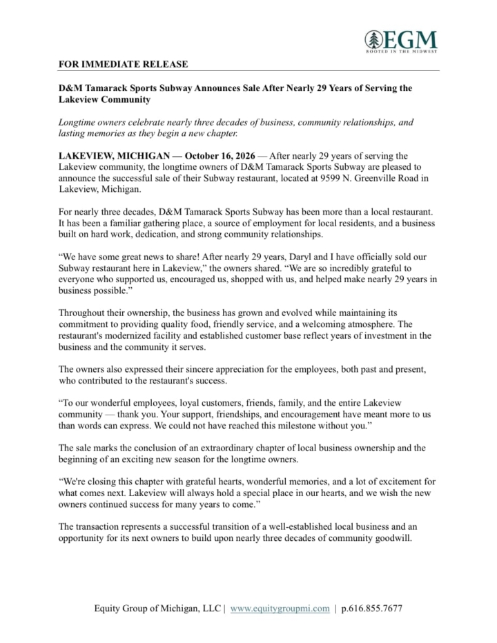 EGM Press Release Subway.